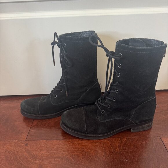 All Saints Black Suede Combat Boots - Picture 3 of 3